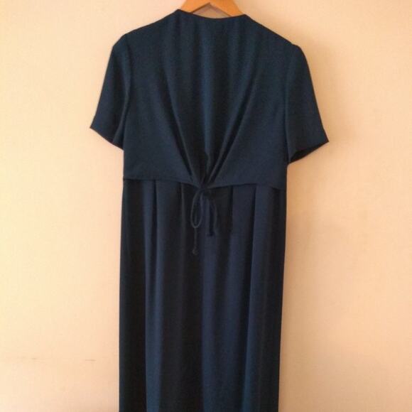 Liz Claiborne Vintage Dark Teal Polyester Pleated Midi Dress | Size 6 - Picture 10 of 11